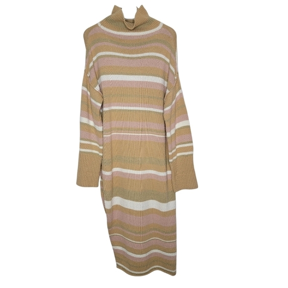 FREE PEOPLE Sweater Dress Maxi Toes In The Sand Stripe Cotton Oversize High Slit - Picture 2 of 16